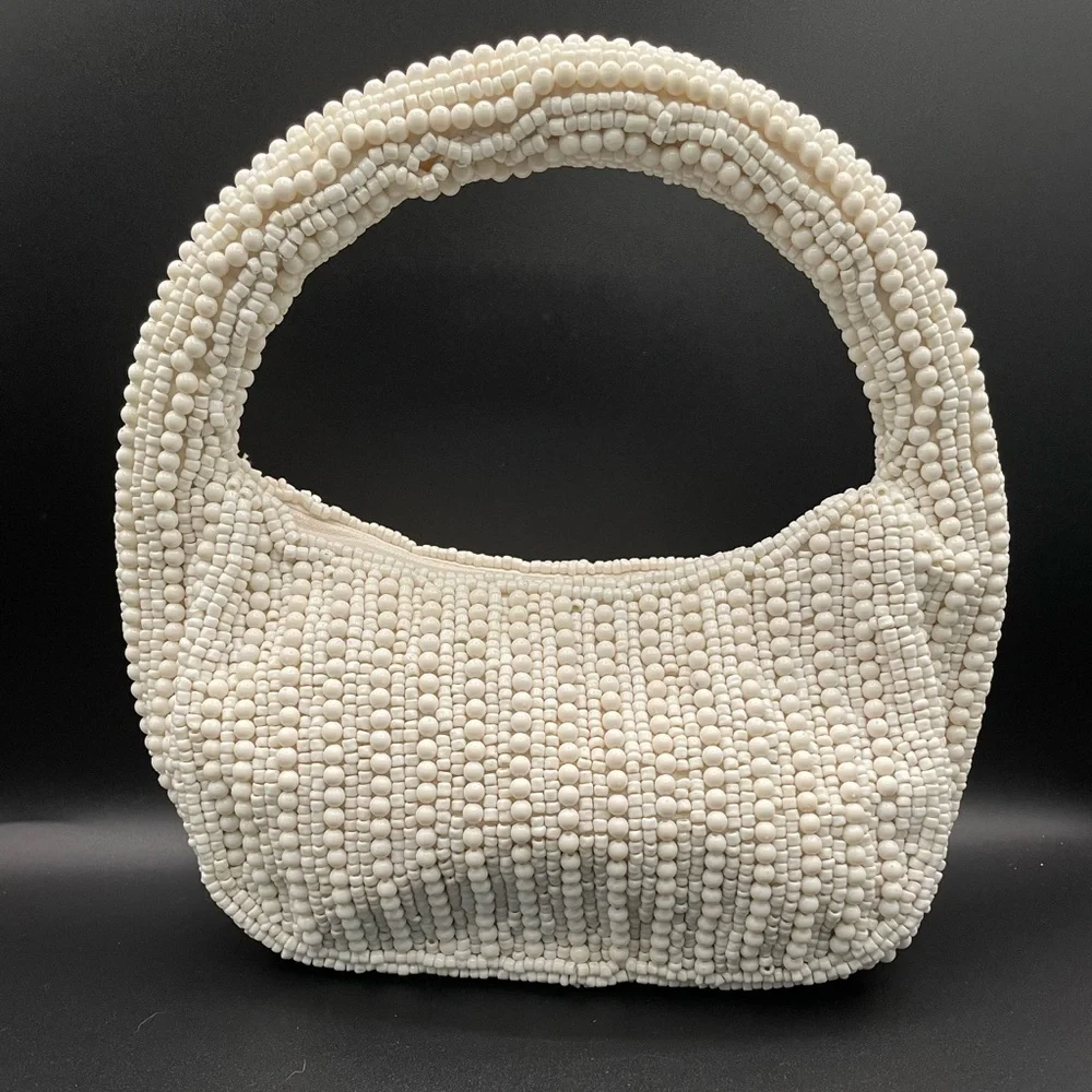 Antik Kraft White Beaded Hobo Bag